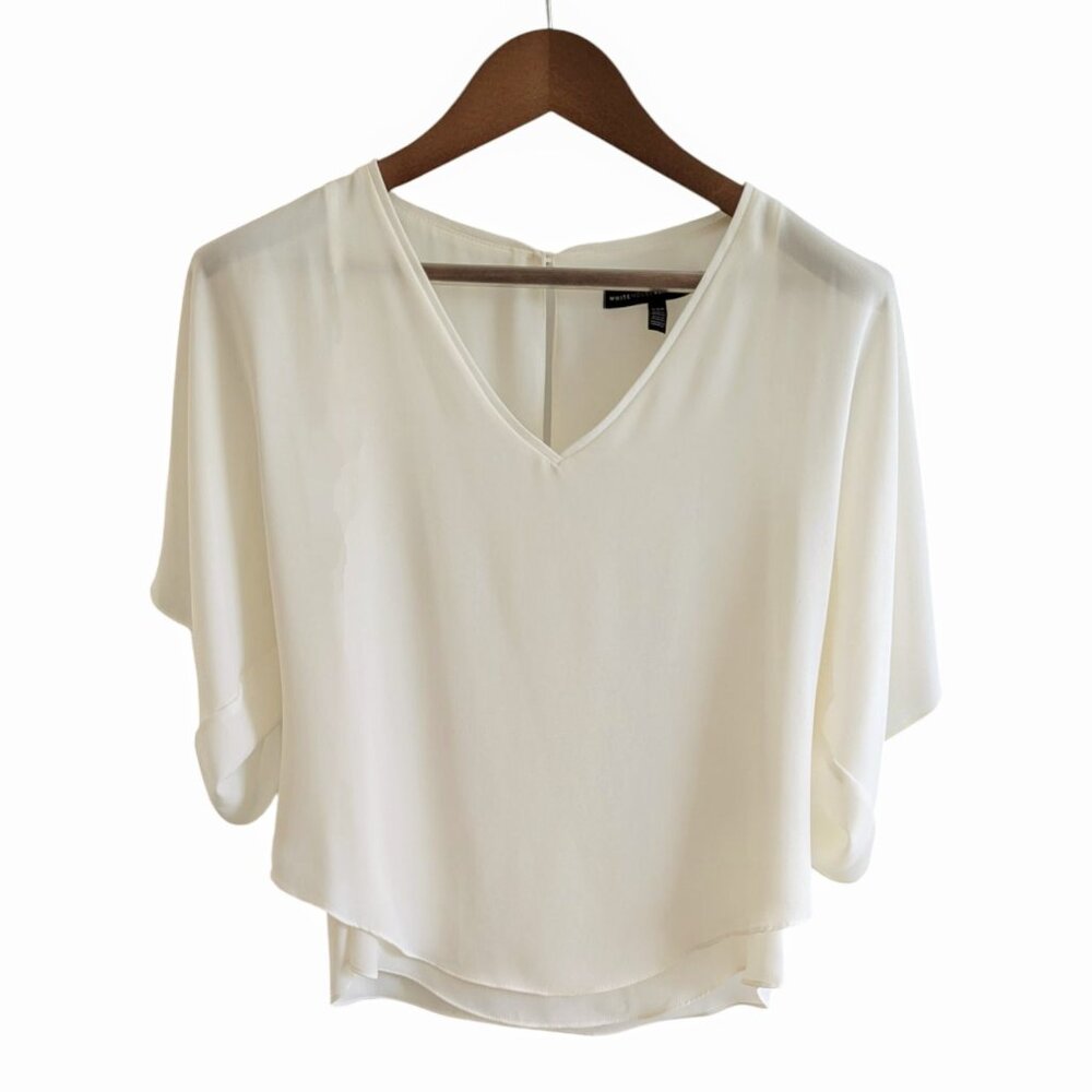 WHBM XXS Kimono Sleeve Layered V-Neck Blouse in Ecru Off-White